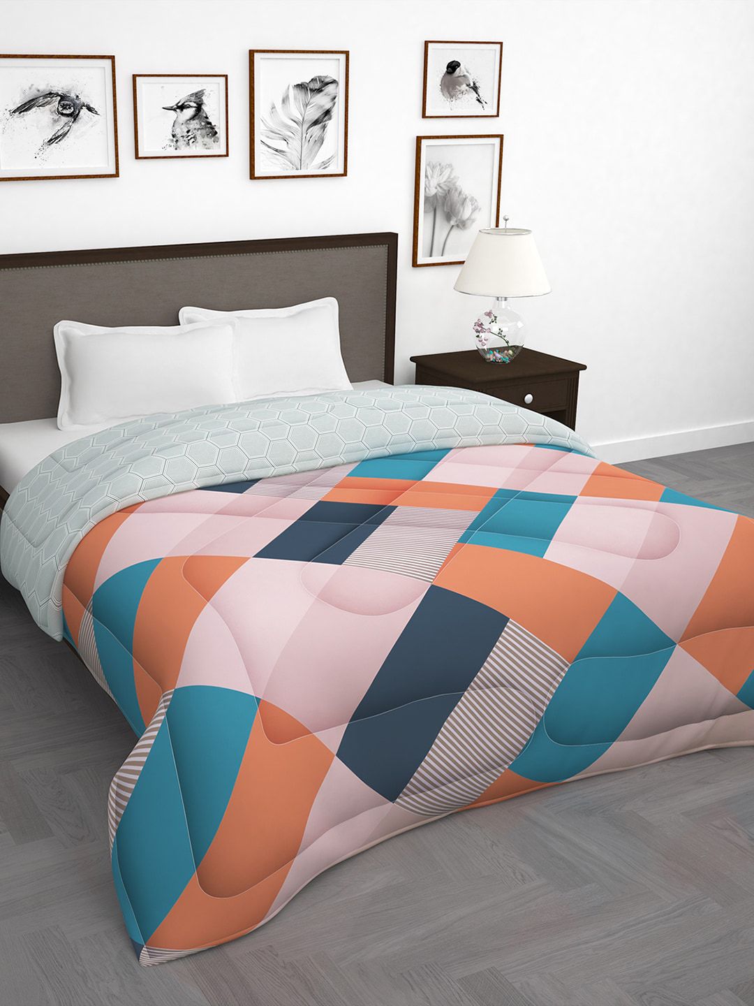 Story@home Pink & Orange Geometric 180 GSM AC Room Reversible Double Bed Comforter Price in India