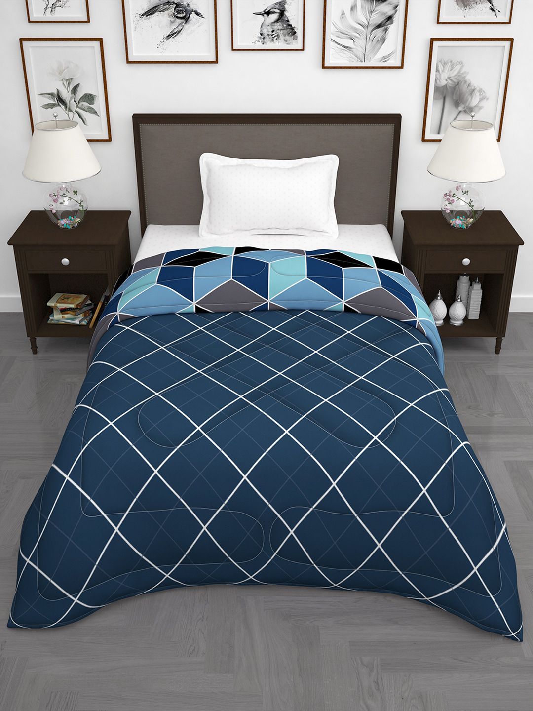 Story@home Blue & Black Geometric 180 GSM AC Room Reversible Single Bed Comforter Price in India