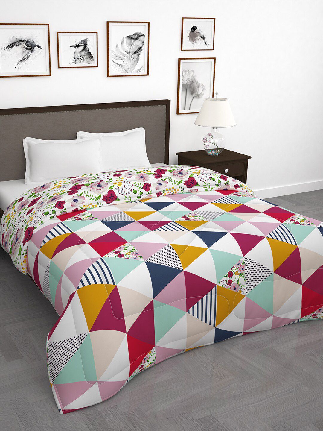Story@home White & Maroon Geometric 180 GSM AC Room Reversible Double Bed Comforter Price in India