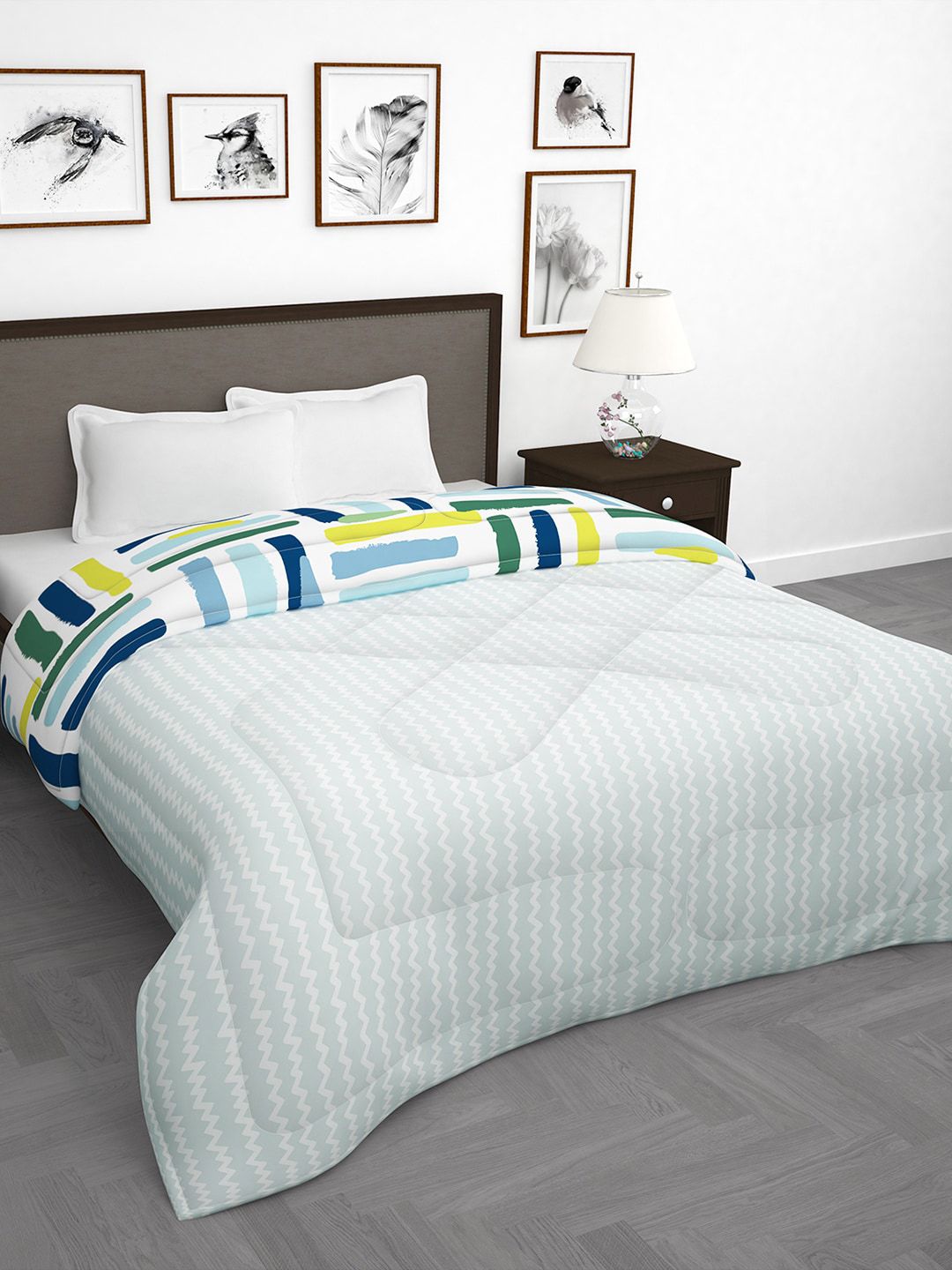 Story@home Blue & Green Striped 180 GSM AC Room Reversible Double Bed Comforter Price in India