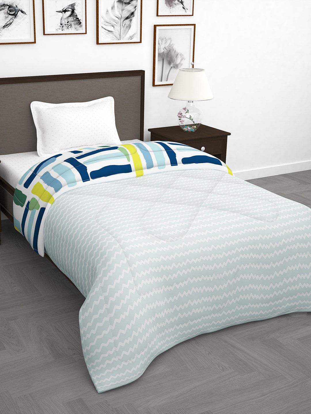Story@home Blue & White Striped 180 GSM AC Room Reversible Single Bed Comforter Price in India