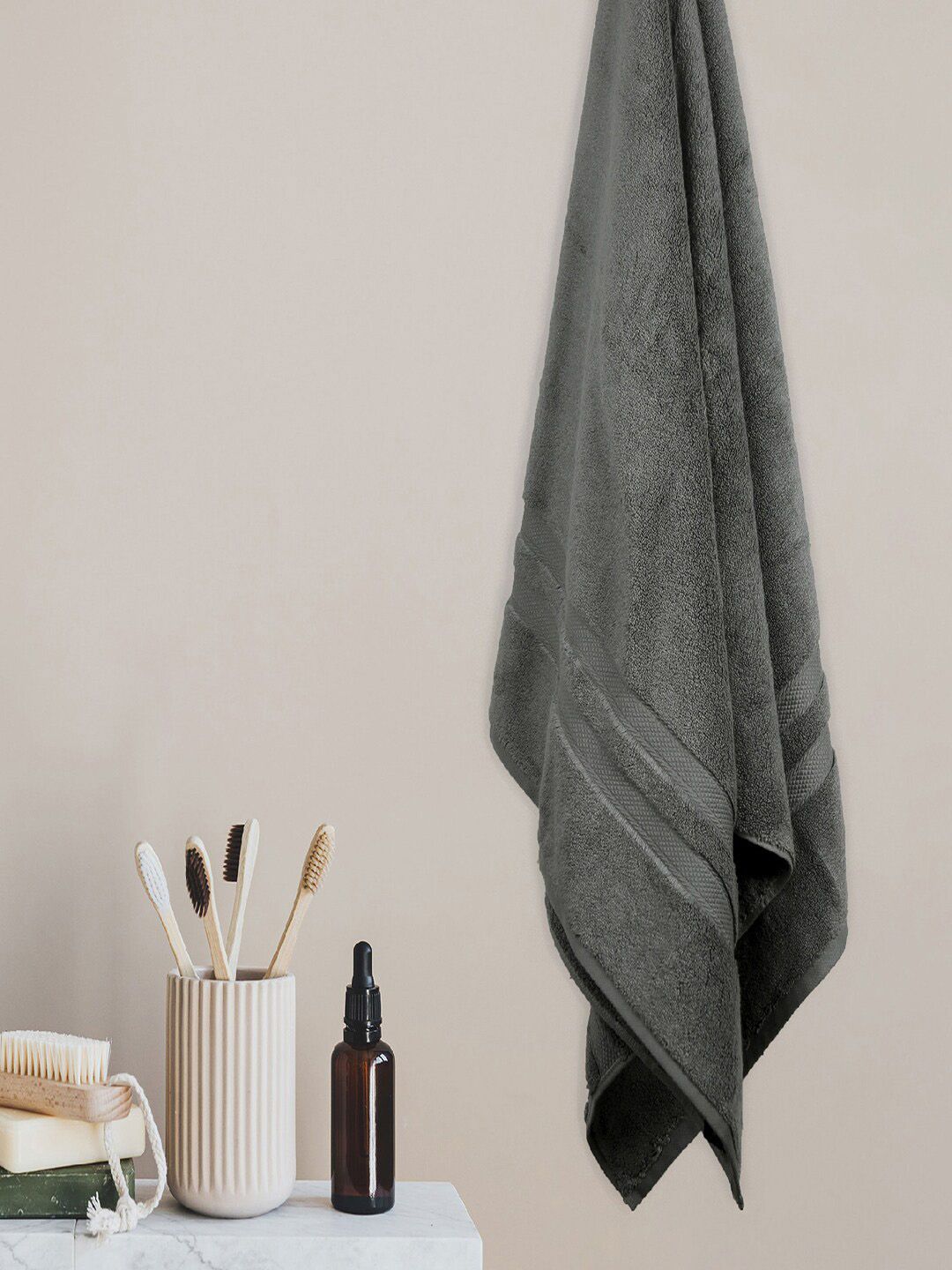 Trident Grey Solid 575 GSM Cotton Bath Towel Price in India
