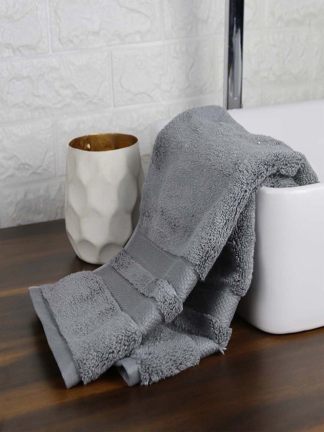 Trident Pack Of 2Grey Solid 575 GSM Cotton Hand Towels Price in India
