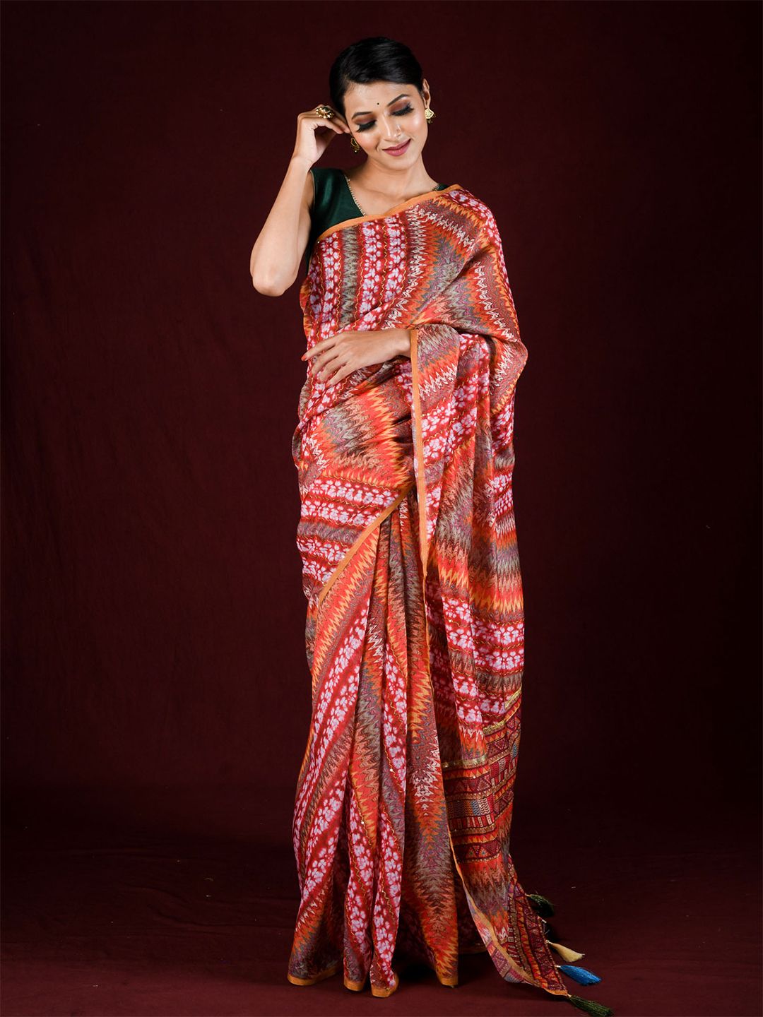 Exclusiva Red & White Leheriya Silk Cotton Leheriya Saree Price in India