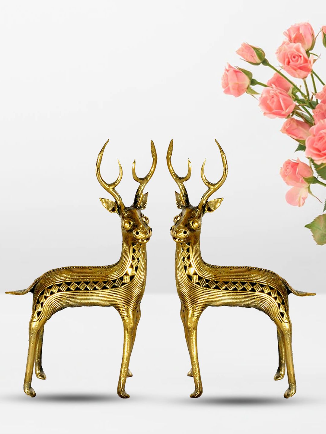SHREE KALA HOME DECOR Set of 2 Bronze Dhokra Art Swift And Agile Brass Deer Showpieces Price in India