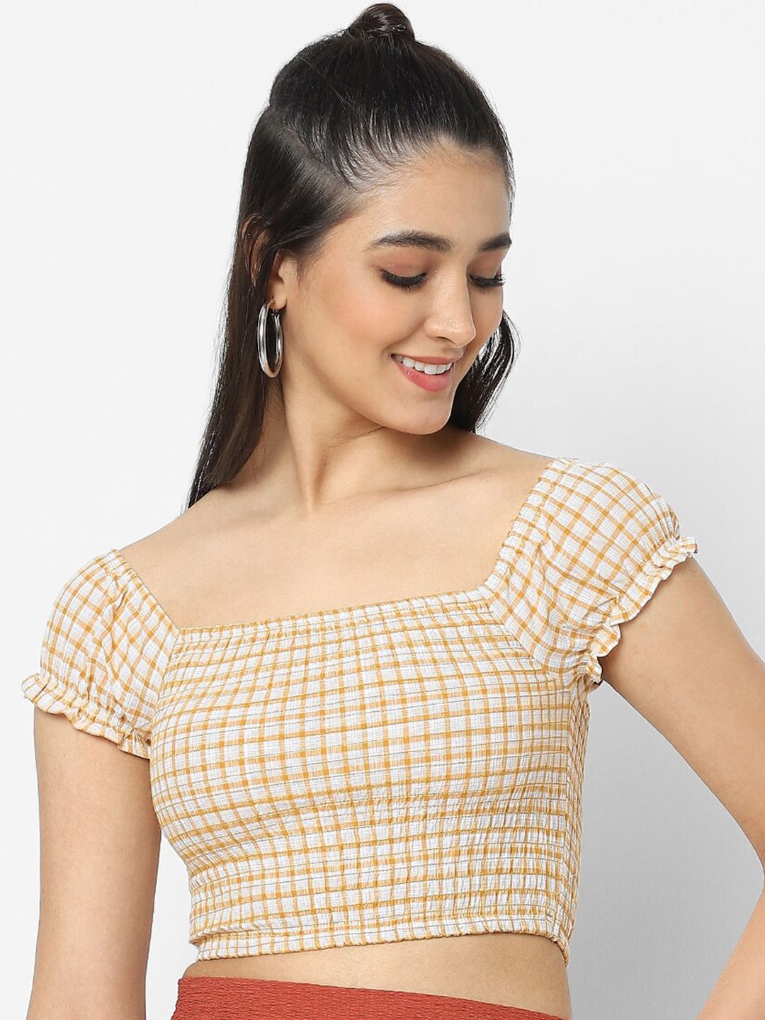 VASTRADO Yellow Checked Crop Top Price in India