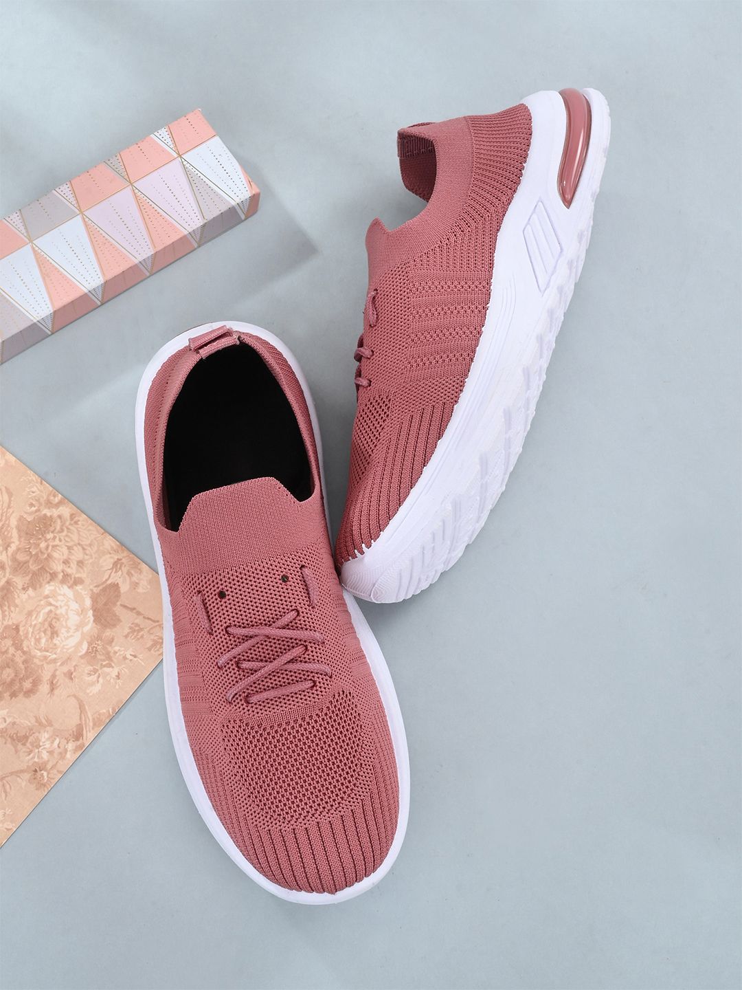 HERE&NOW Women Peach-Coloured Woven Design Slip-On Sneakers Price in India