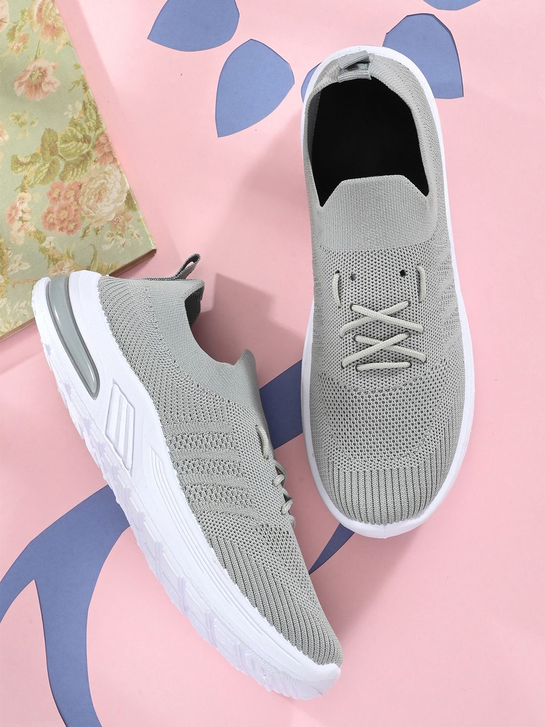 HERE&NOW Women Grey Woven Design Sneakers Price in India