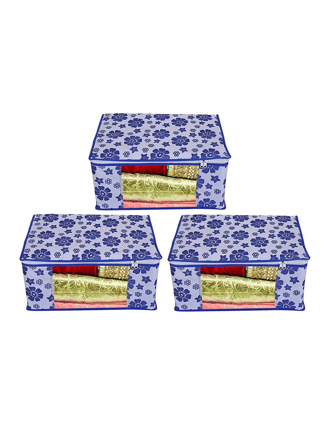 Home Fresh Set Of 3 Blue Printed Saree Organisers Price in India