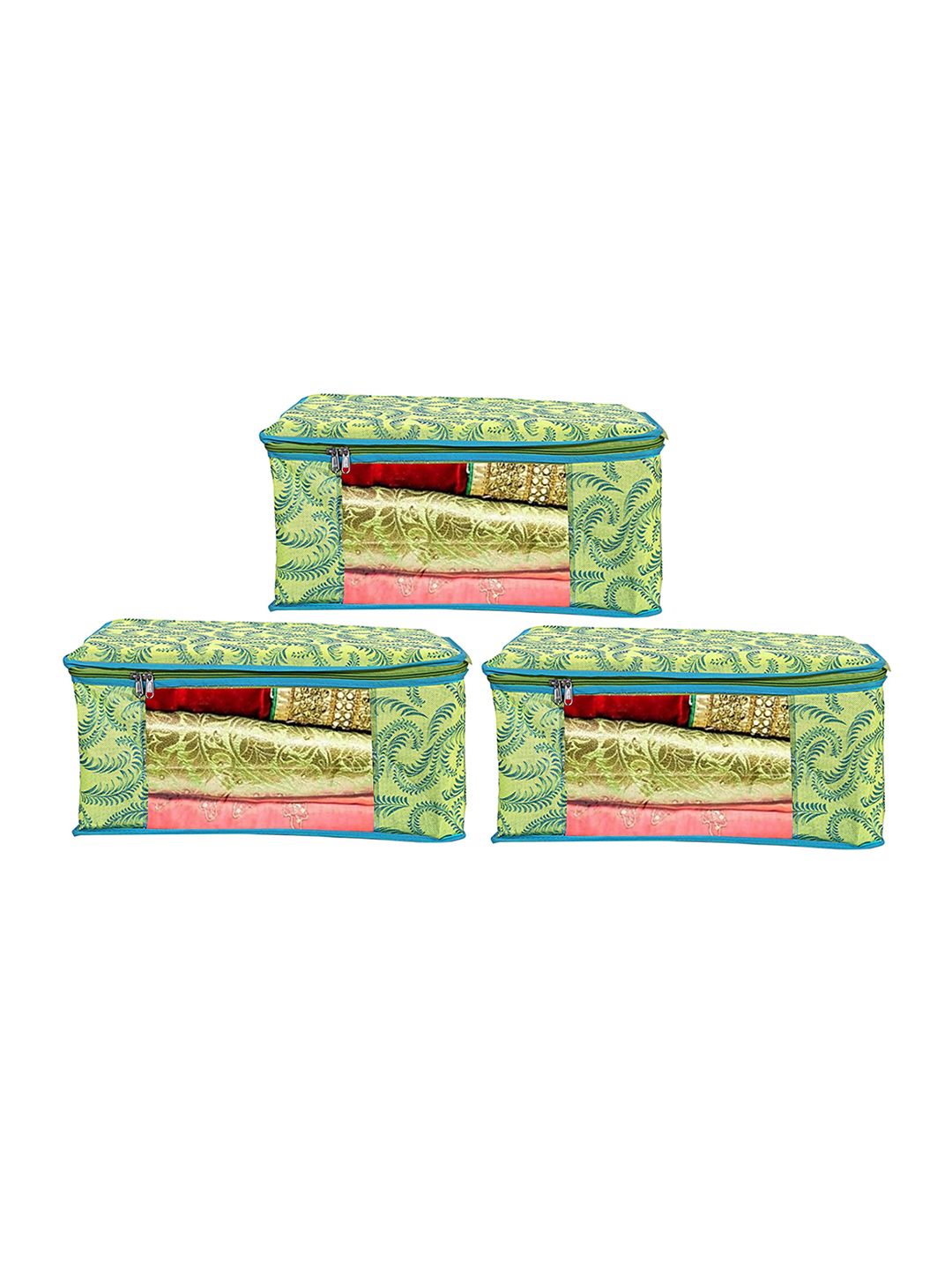 Home Fresh Pack Of 3 Green & Transparent Printed Organisers With Viewing Window Price in India