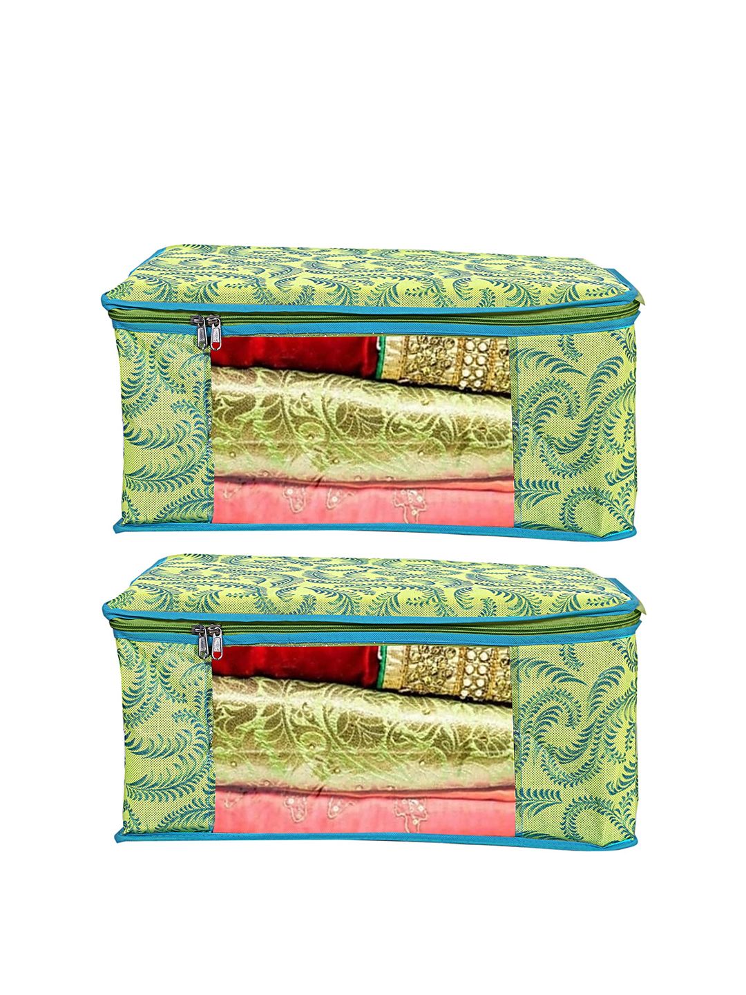 Home Fresh Pack Of 2 Green Printed Saree Organisers Price in India