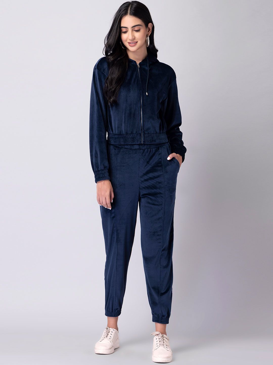 FabAlley Woman Navy Blue Solid Tracksuit Price in India