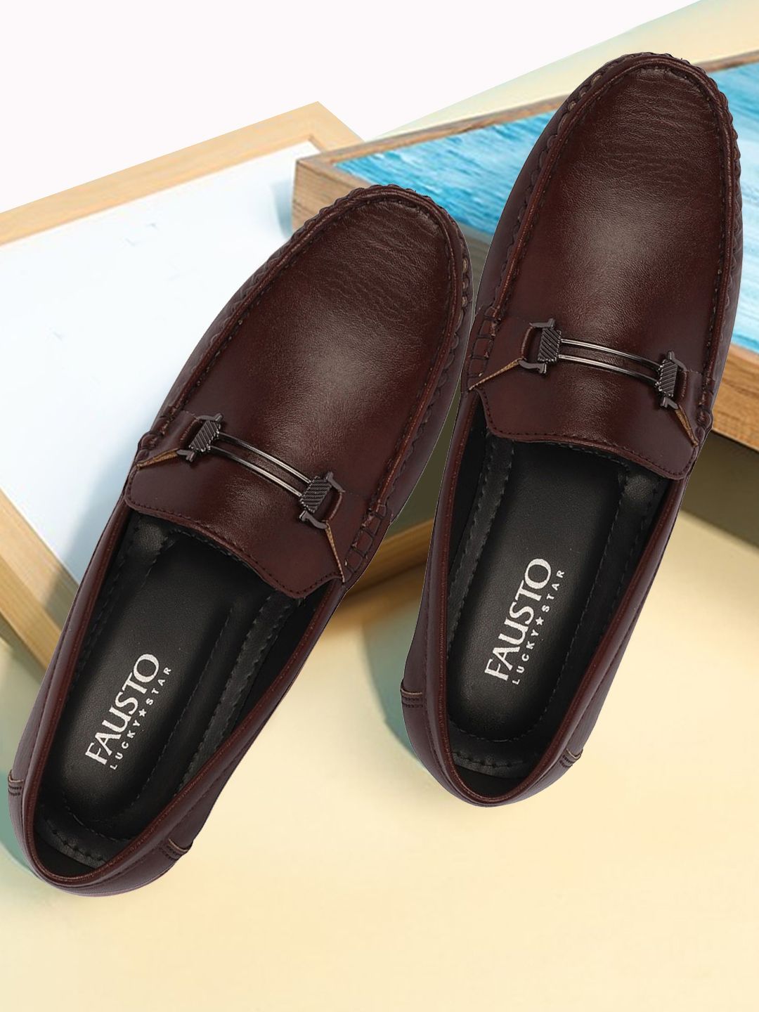 FAUSTO Men Brown PU Slip On Casual Loafers