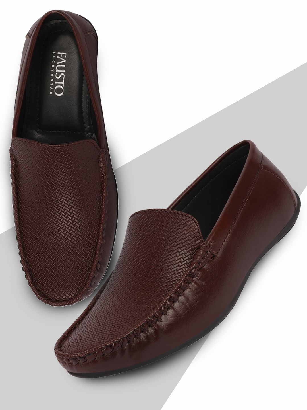 FAUSTO Men Brown Textured Loafers