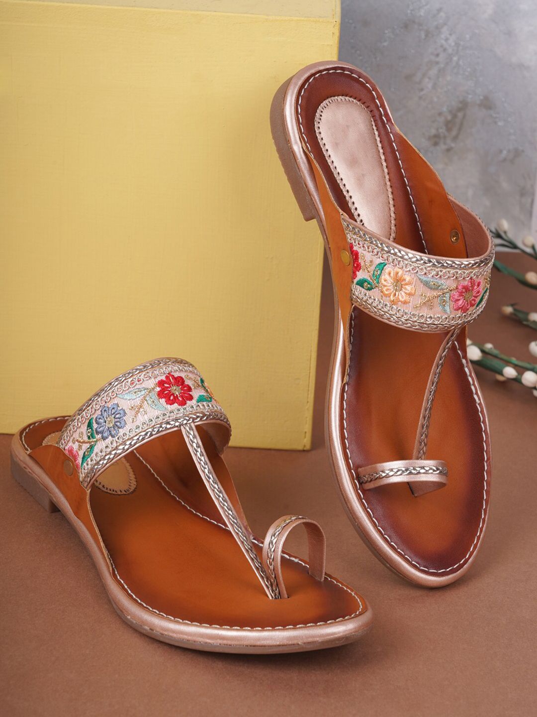Style Shoes Women Cream-Colored Embellished One-Toe Flats Price in India