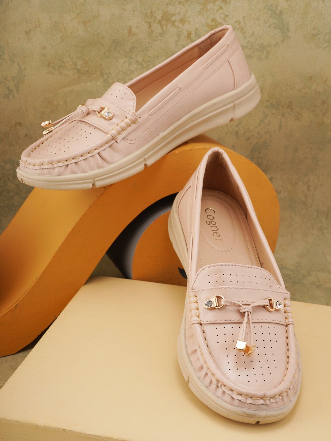 Cogner Women Nude-Coloured Woven Design Loafers Price in India