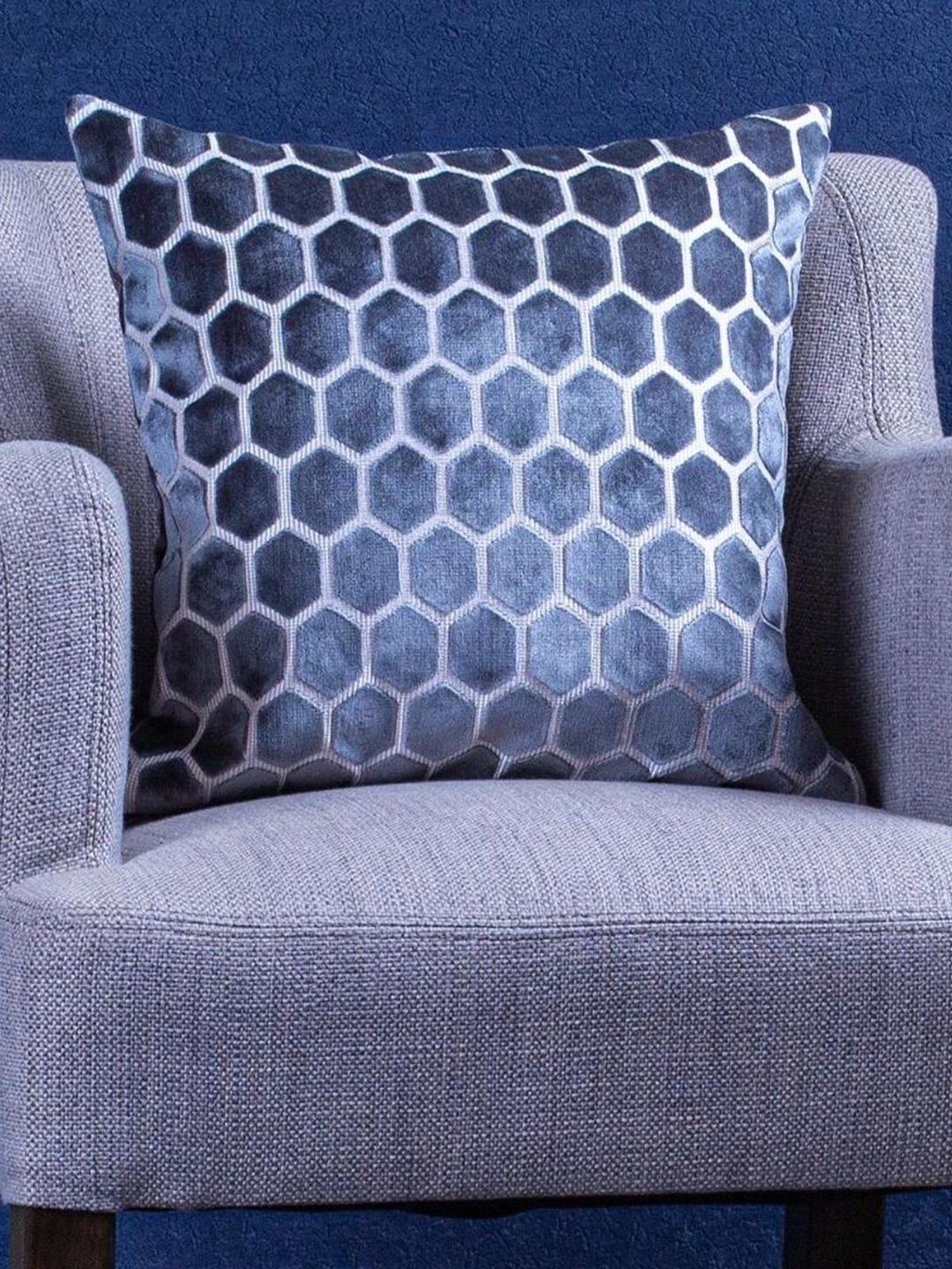 Just Home Grey & White Geometric Jacquard Velvet Square Cushion Cover Price in India