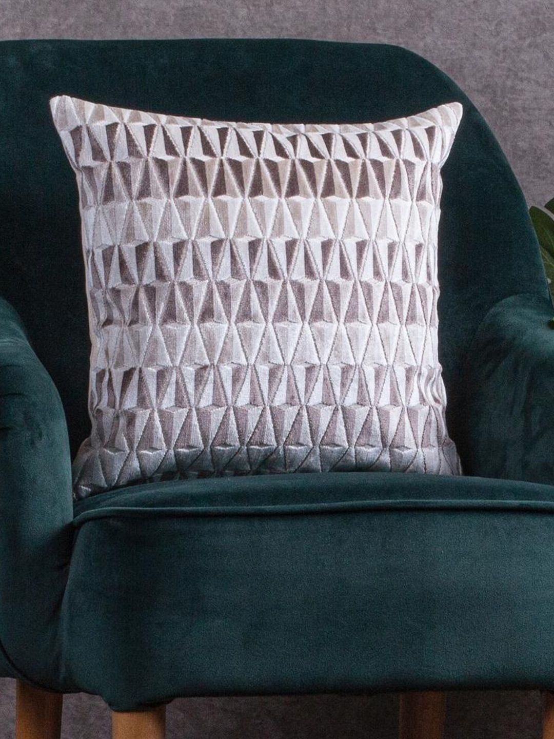 Just Home Beige & White Geometric Jacquard Velvet Square Cushion Cover Price in India