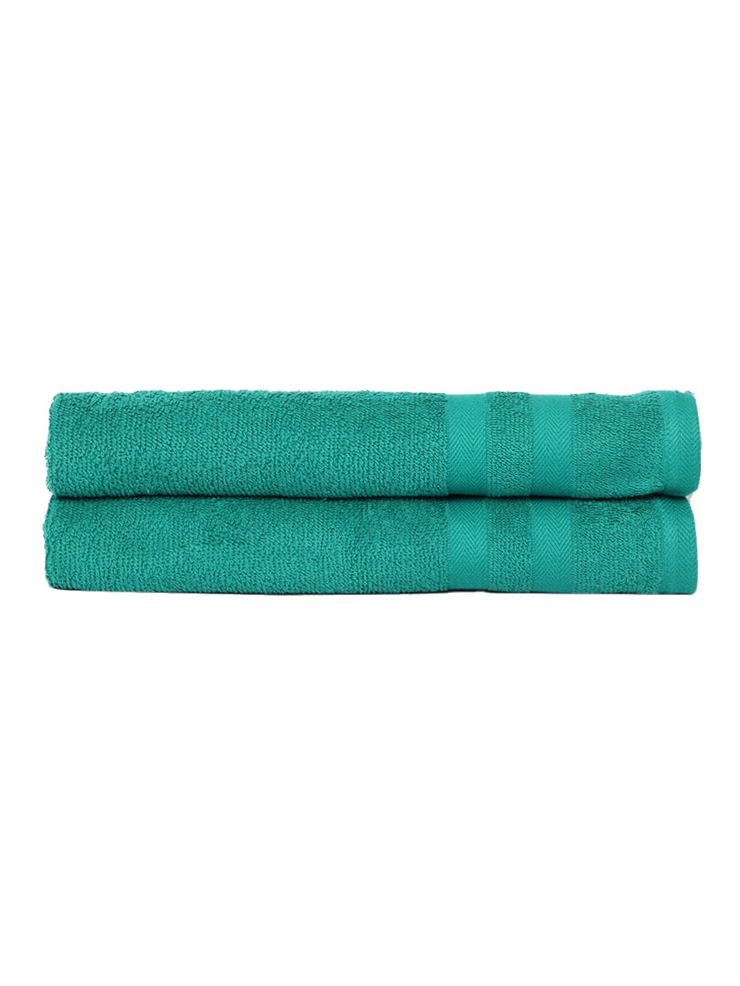 Cantabil Pack Of 2 Solid Green 400 GSM Cotton Hand Towels