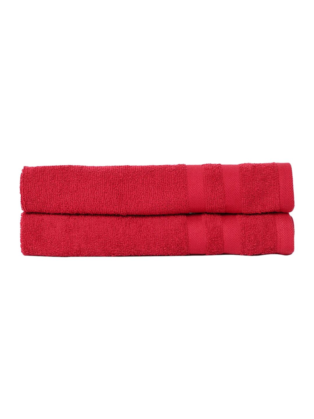 Cantabil Pack Of 2 Solid Red 400 GSM Cotton Hand Towels