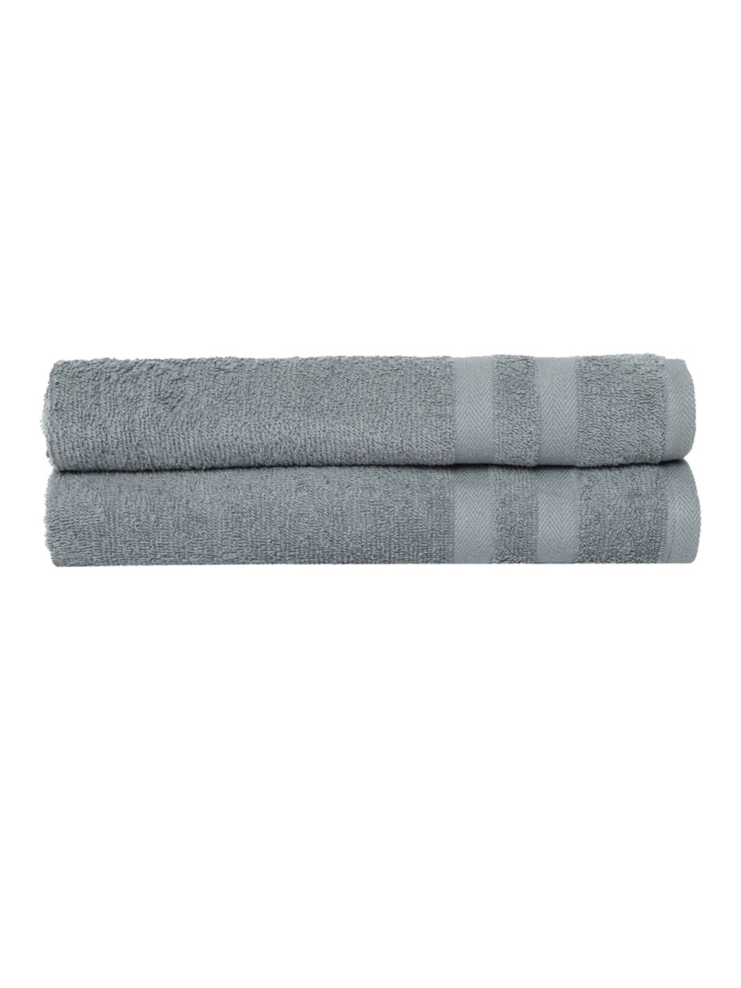 Cantabil Pack Of 2 Solid Grey 400 GSM Cotton Hand Towels