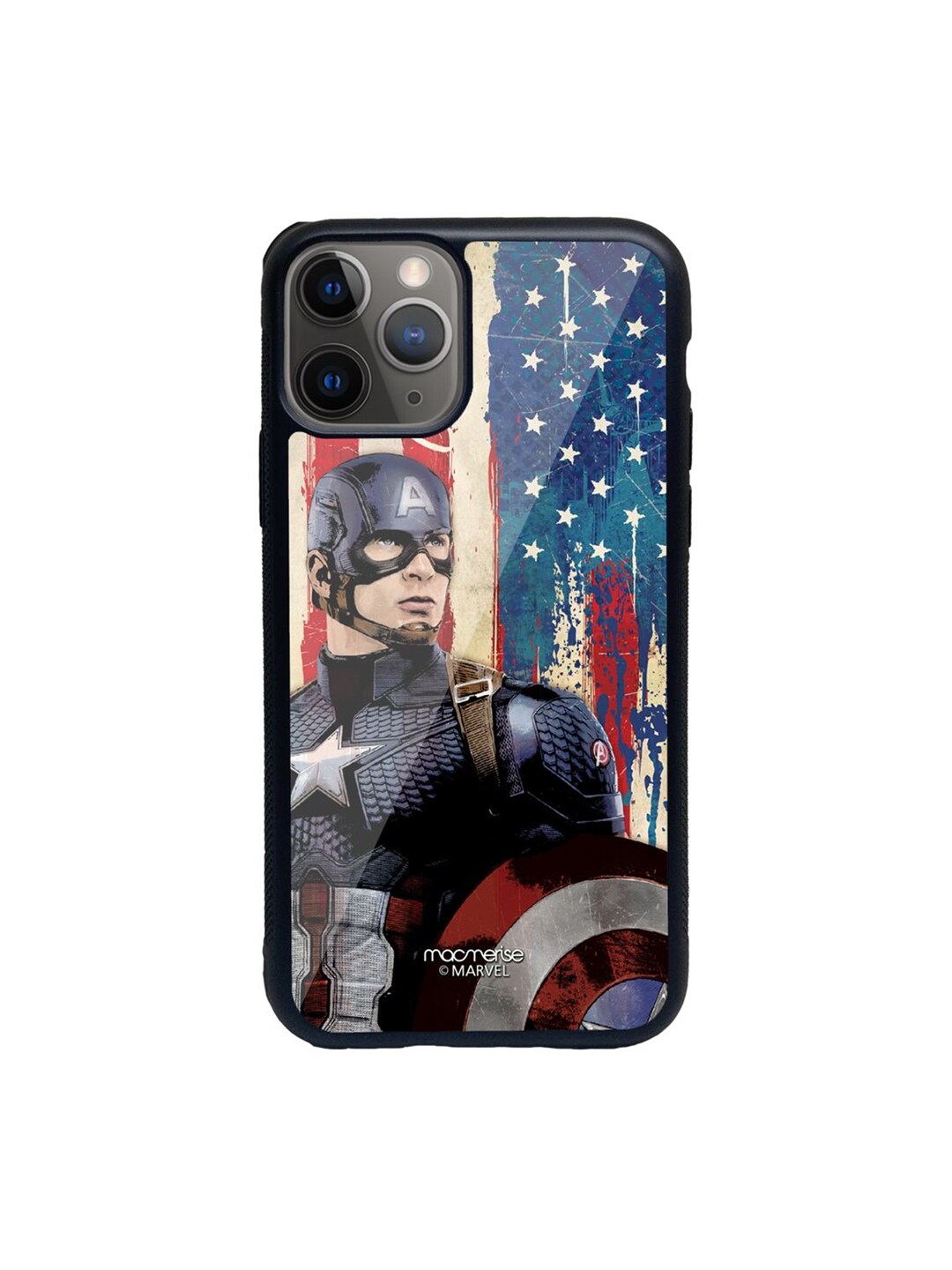 macmerise Blue & Red  American Captain Printed iPhone 11 Pro Max Glass Back Case Price in India