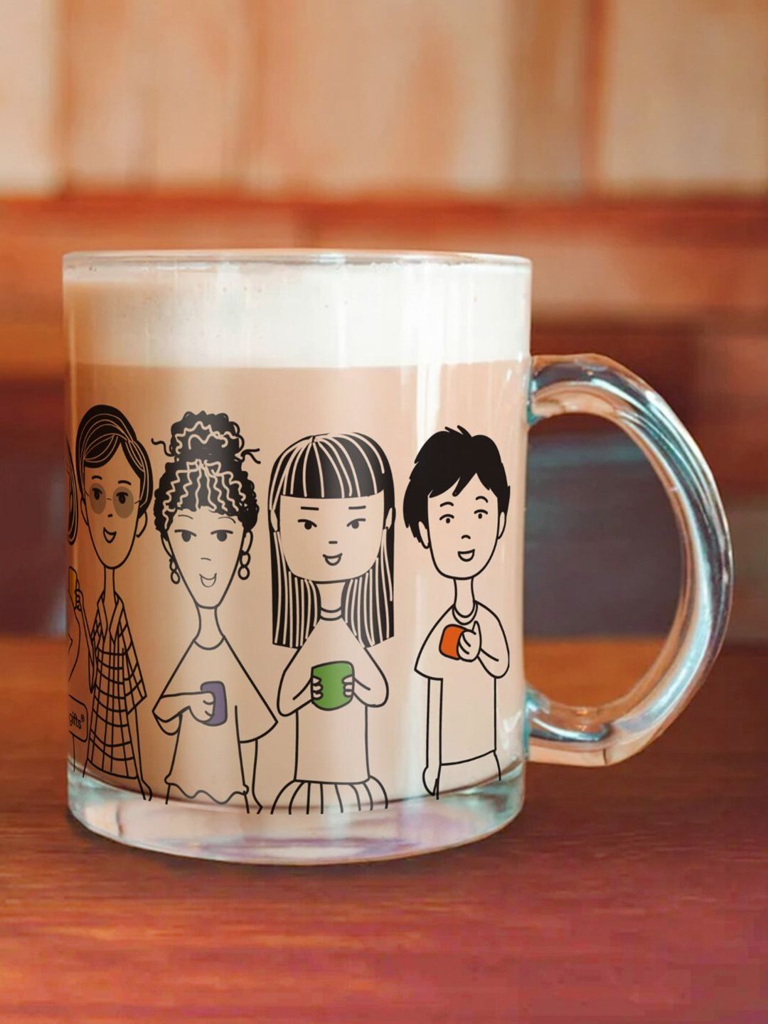 Indigifts Transparent & Black Printed Glass Transparent Mug Price in India