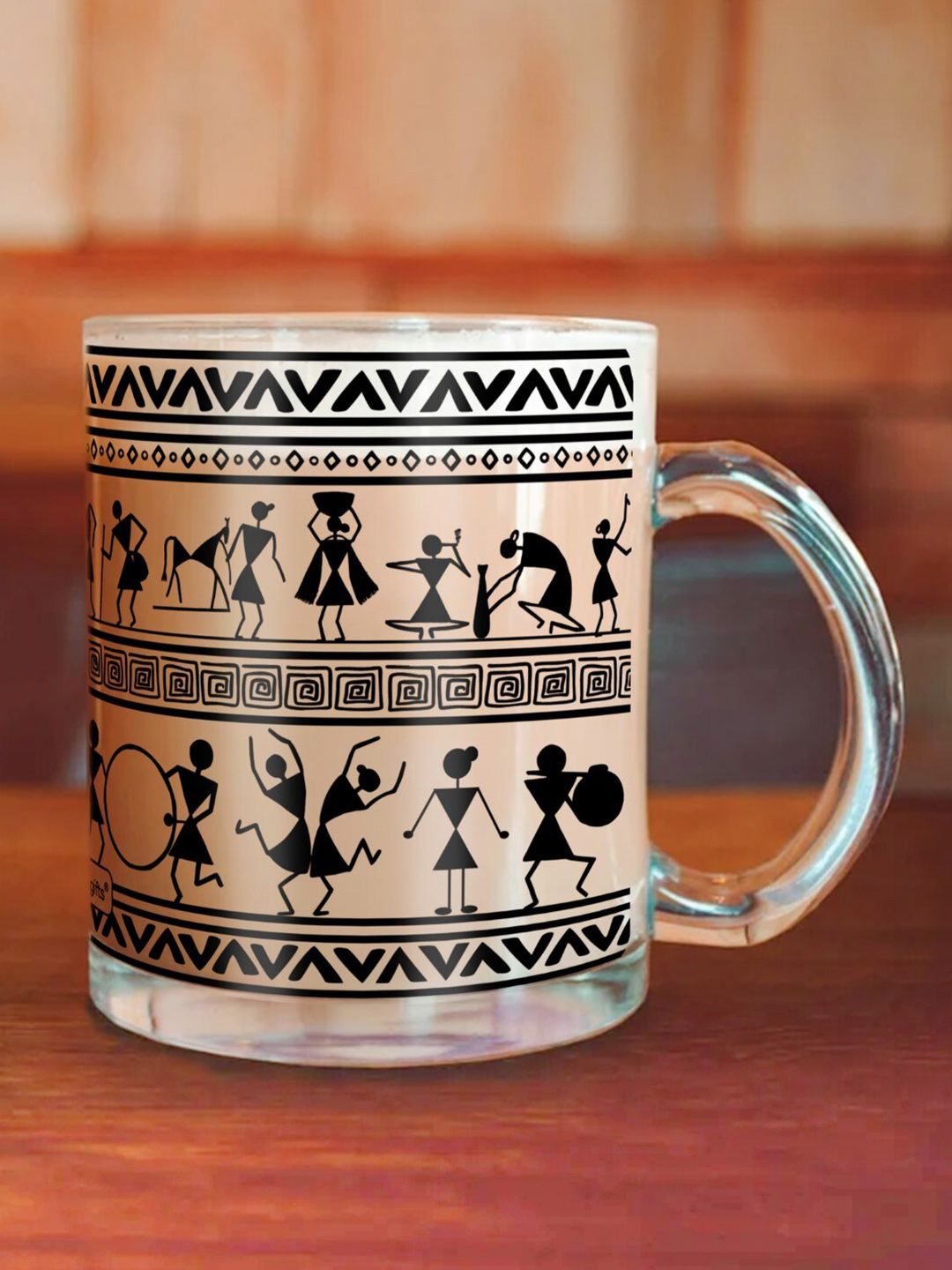 Indigifts Transparent & Black Printed Glass Transparent Mug Price in India