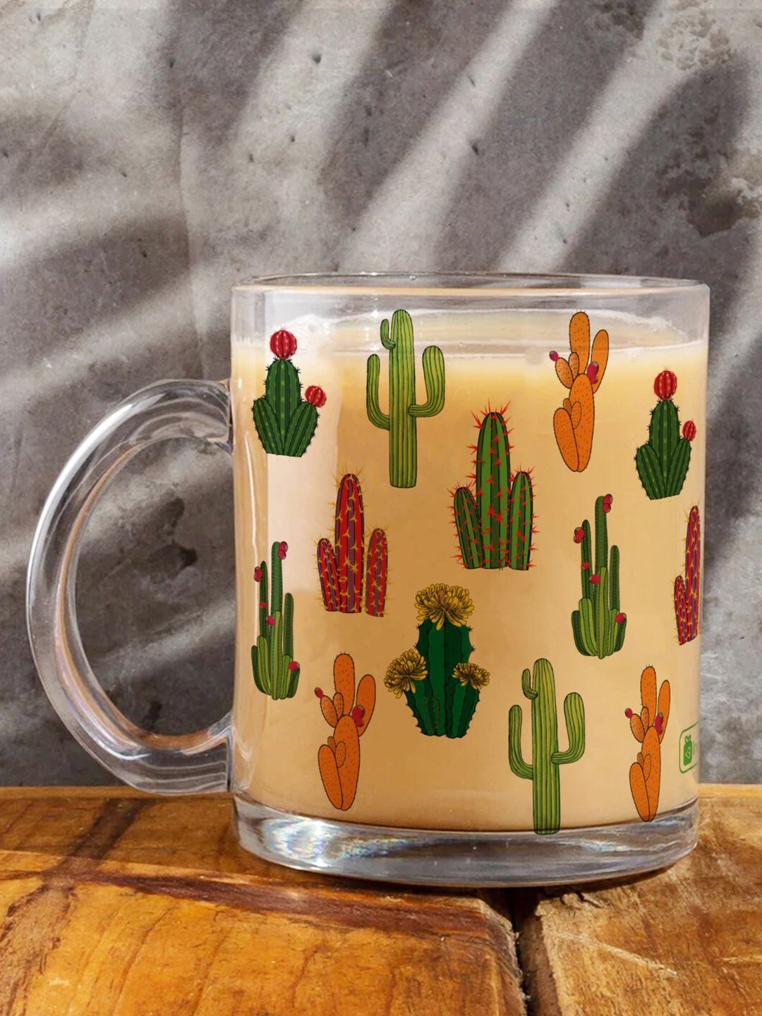 Indigifts Transparent & Green Printed Glass Transparent Mug Price in India