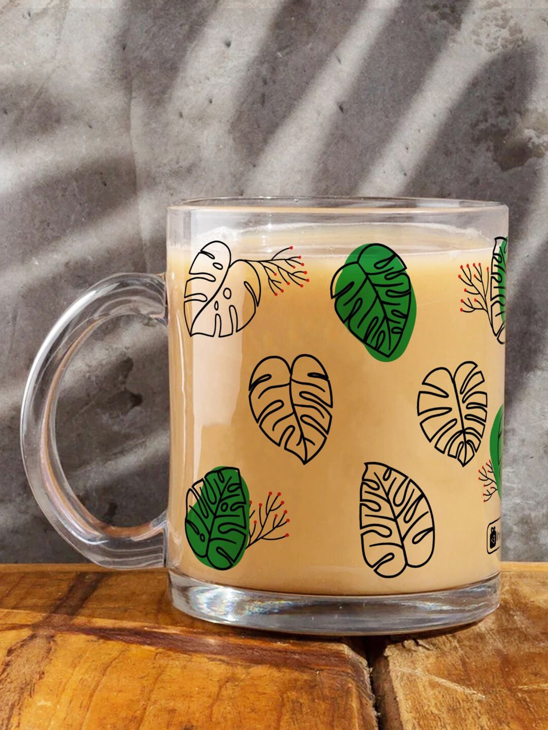 Indigifts Transparent & Green Printed Glass Transparent Mug Price in India