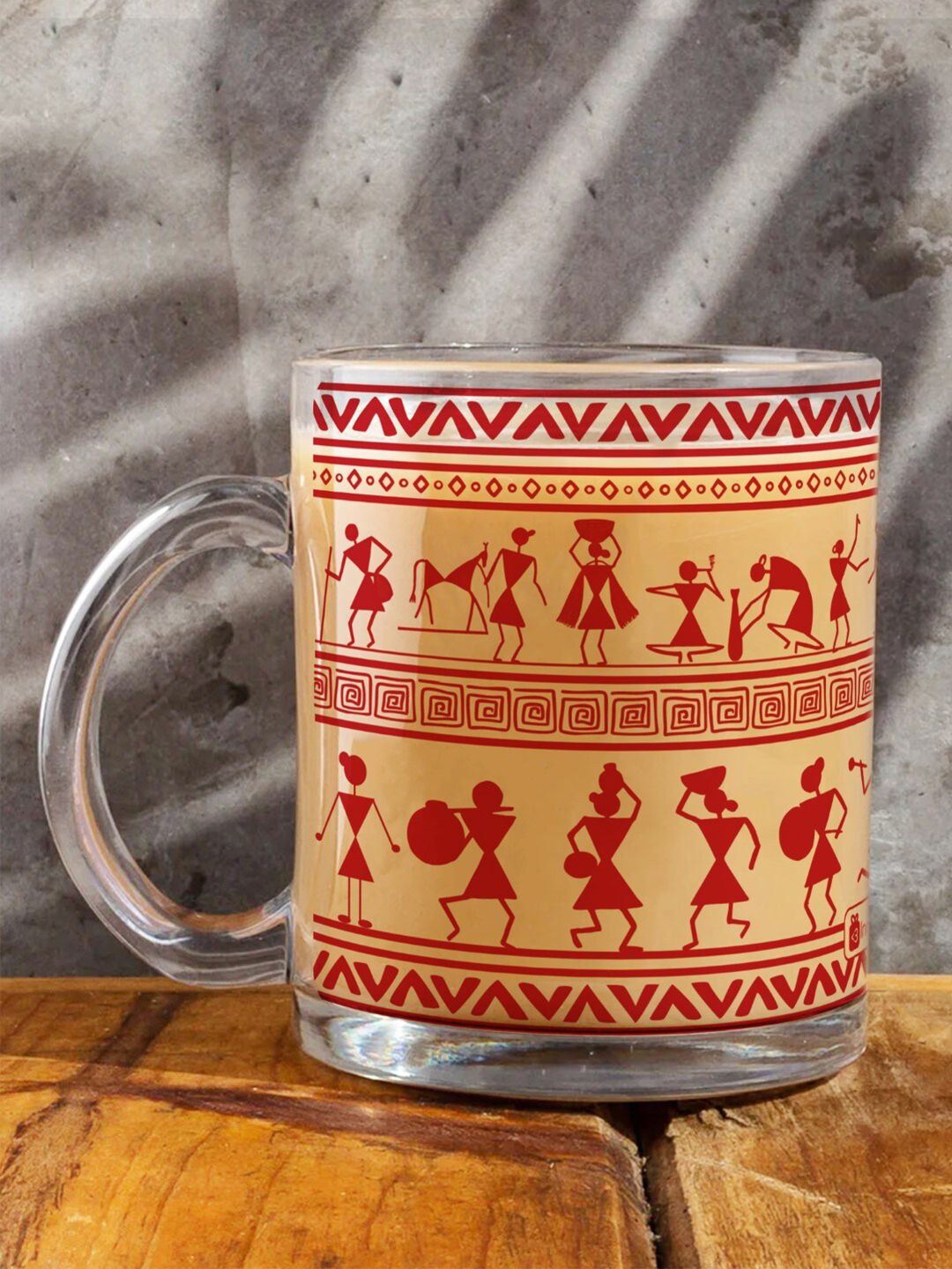 Indigifts Transparent & Red Printed Glass Mug Price in India