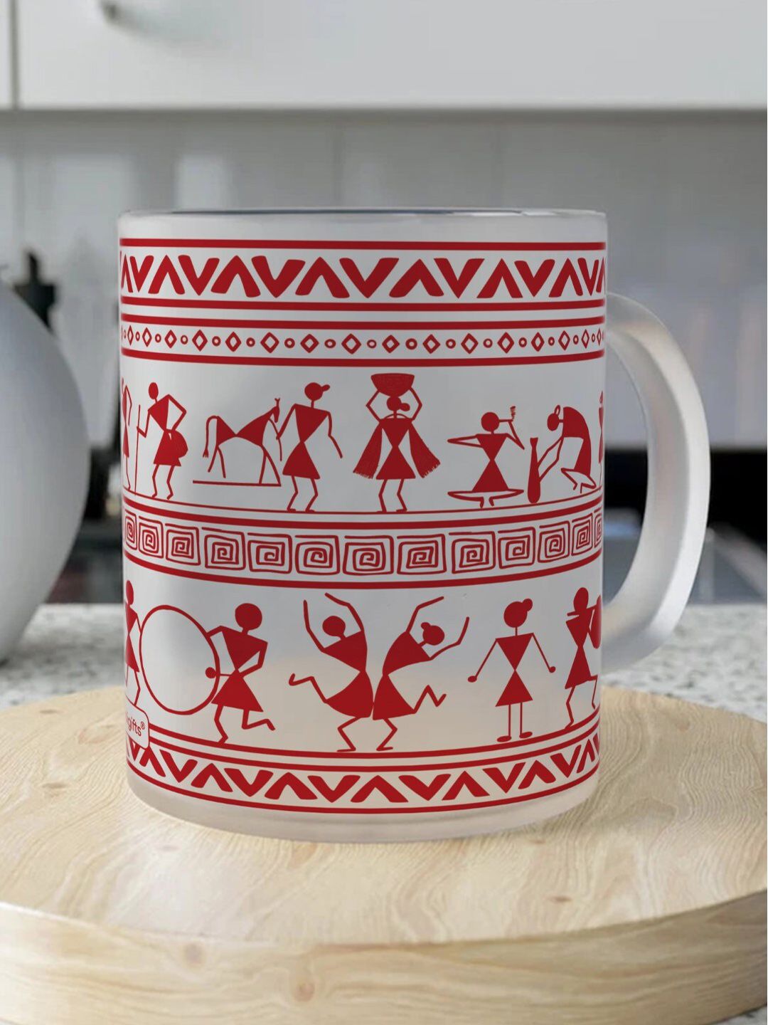 Indigifts Transparent & Red Printed Matte Glass Mug Price in India