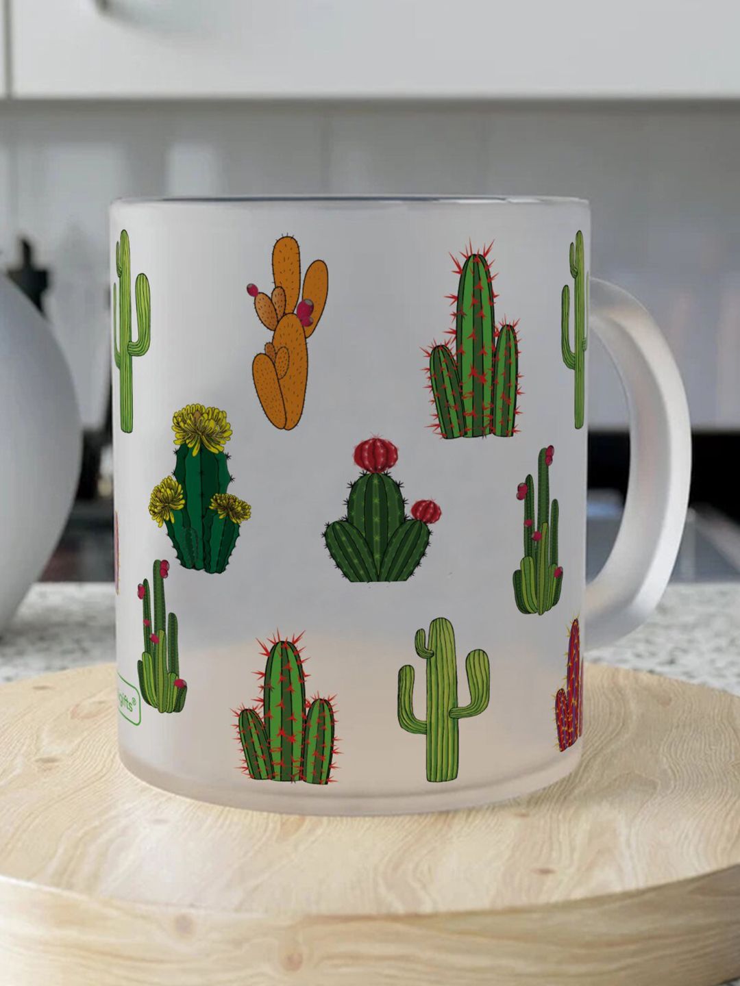 Indigifts Transparent & Green Printed Matte Glass Mug Price in India