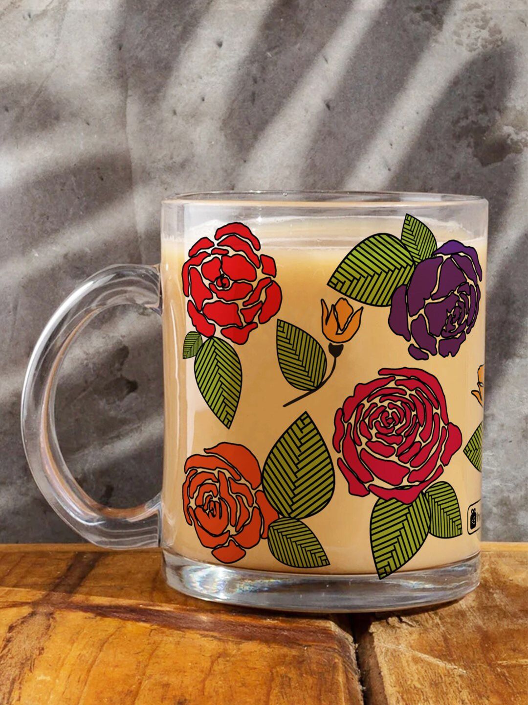 Indigifts Transparent & Red Printed Glass Mug Price in India