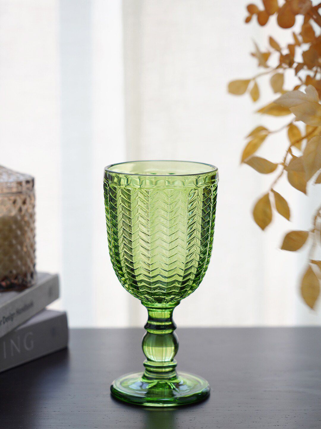 Pure Home and Living Set Of 6 Green Textured Wine Glasses Price in India