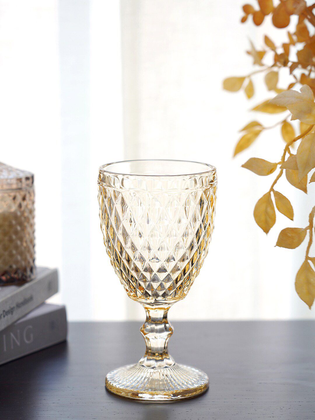Pure Home and Living Set Of 6 Gold Textured Wine Glasses Price in India