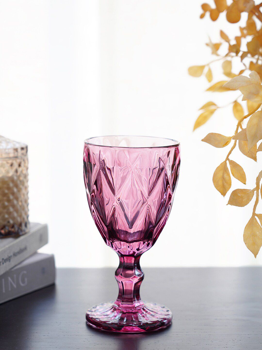 Pure Home and Living Purple Set Of 6 Textured Wine Glasses Price in India