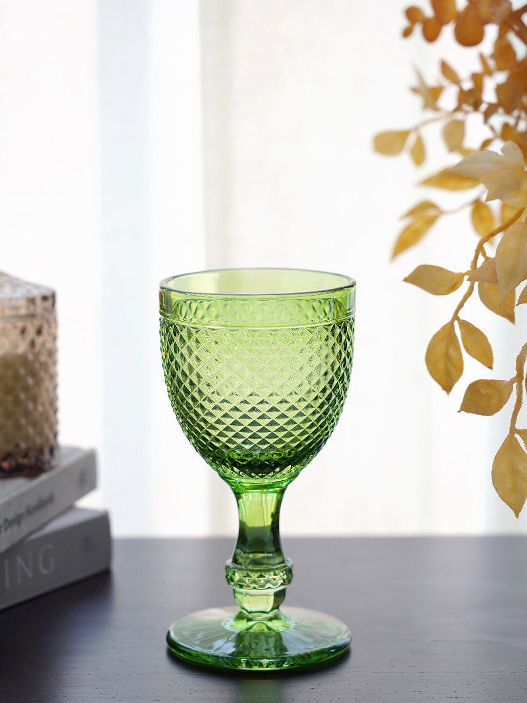 Pure Home and Living Set Of 6 Green Textured Wine Glasses Price in India