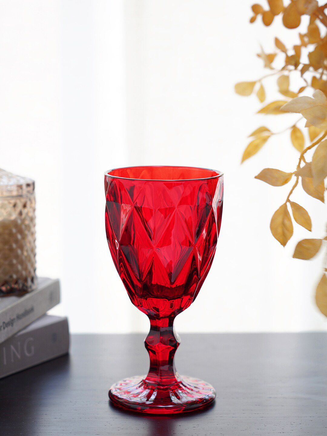 Pure Home and Living Set Of 6 Red Textured Wine Glasses Price in India