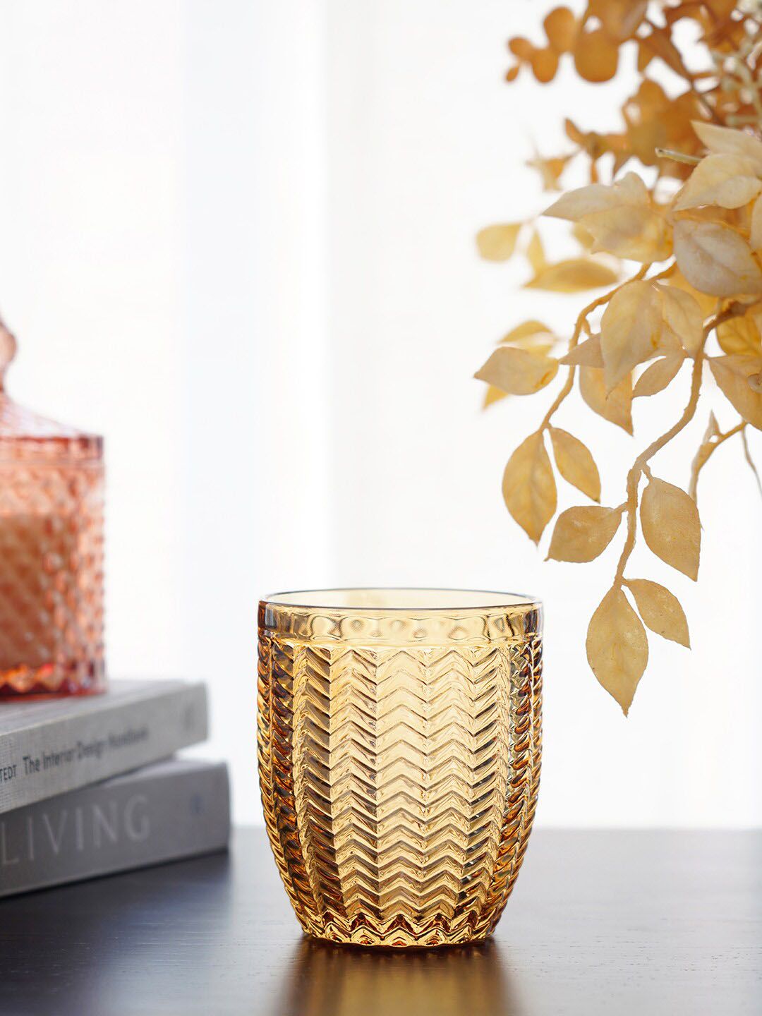 Pure Home and Living Set of 6 Gold-Coloured Patterned Glass Tumbler Price in India