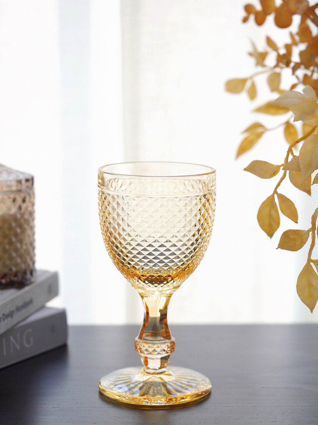 Pure Home and Living Set Of 6 Gold Textured Wine Glasses Price in India