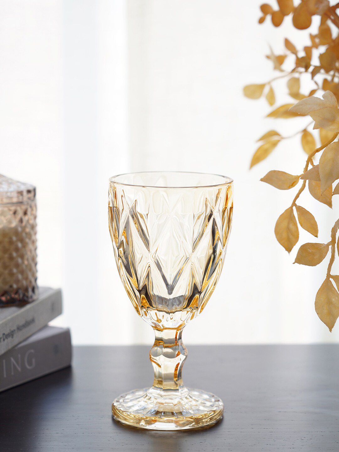 Pure Home and Living Set Of 6 Gold Textured Wine Glasses Price in India