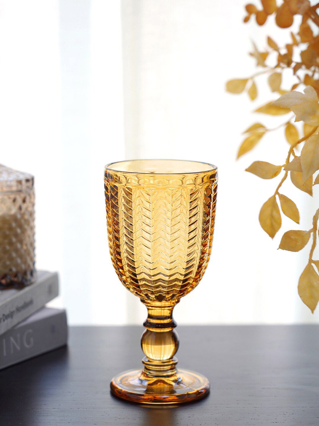 Pure Home and Living Gold Set Of 6 Textured Wine Glasses Price in India