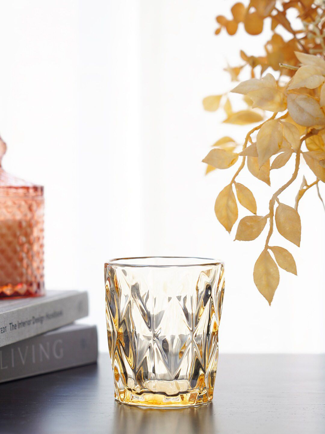 Pure Home and Living Set of 6 Gold-Toned Textured Prism Citrine Tumbler Price in India