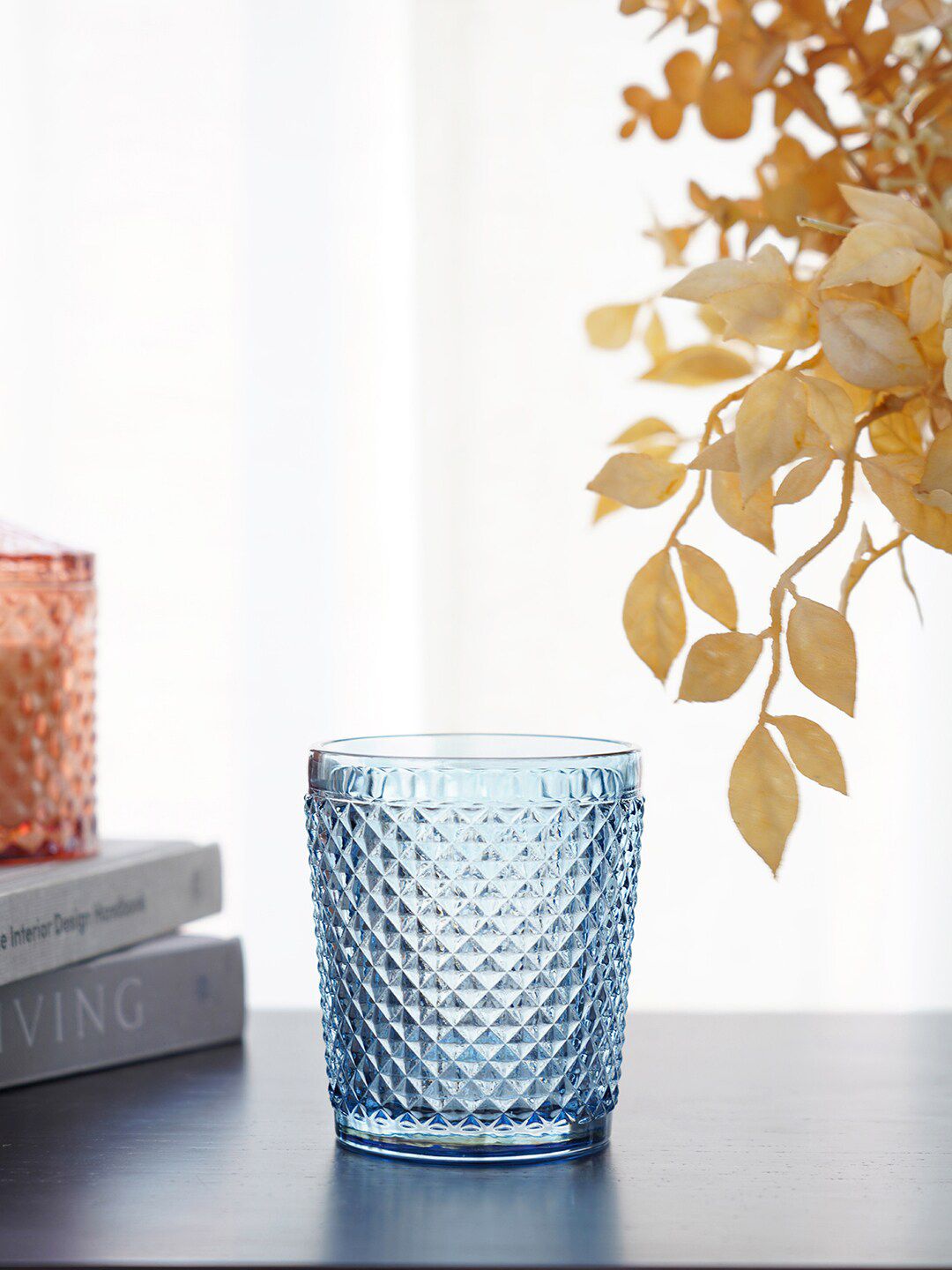 Pure Home and Living Set Of 6 Blue Textured Glass Tumbler Set Price in India