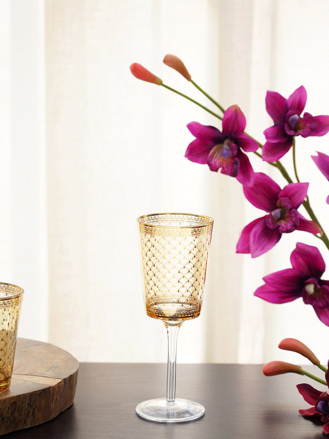 Pure Home and Living Set Of 4 Gold Textured Wine Glasses Price in India