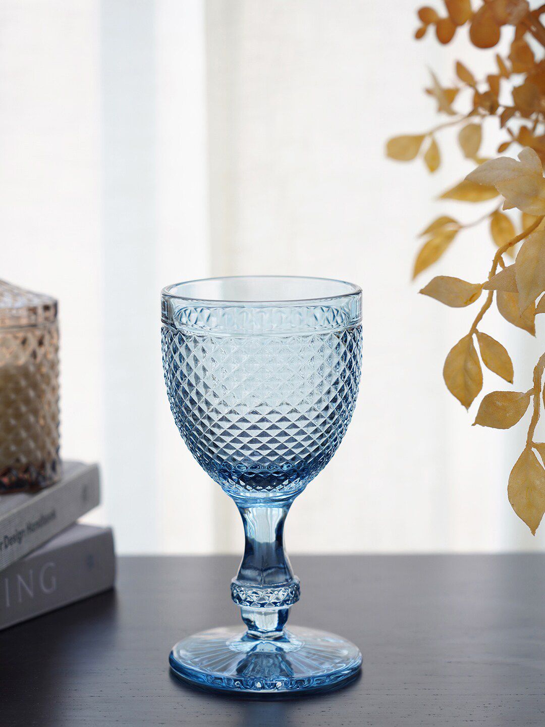 Pure Home and Living Set Of 6 Blue Textured Wine Glasses Price in India