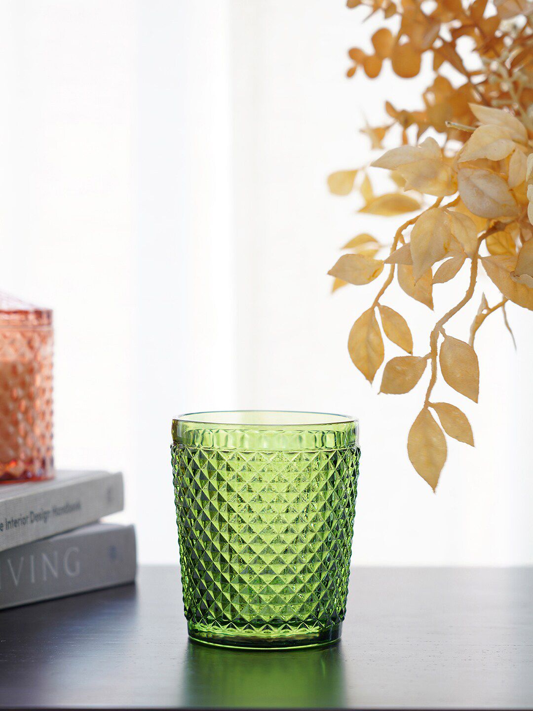 Pure Home and Living  Green  Set Of 6 Textured Glass Tumbler Price in India