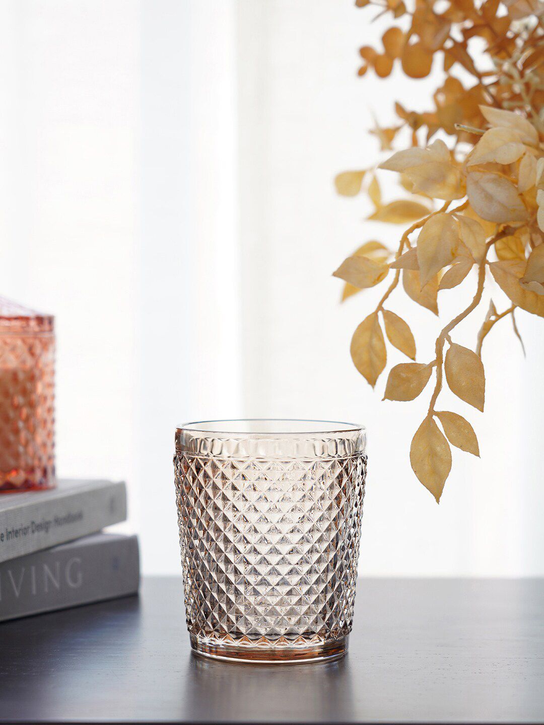 Pure Home and Living Set Of 6 Textured Smoke Quartz Dotted Tumbler Price in India