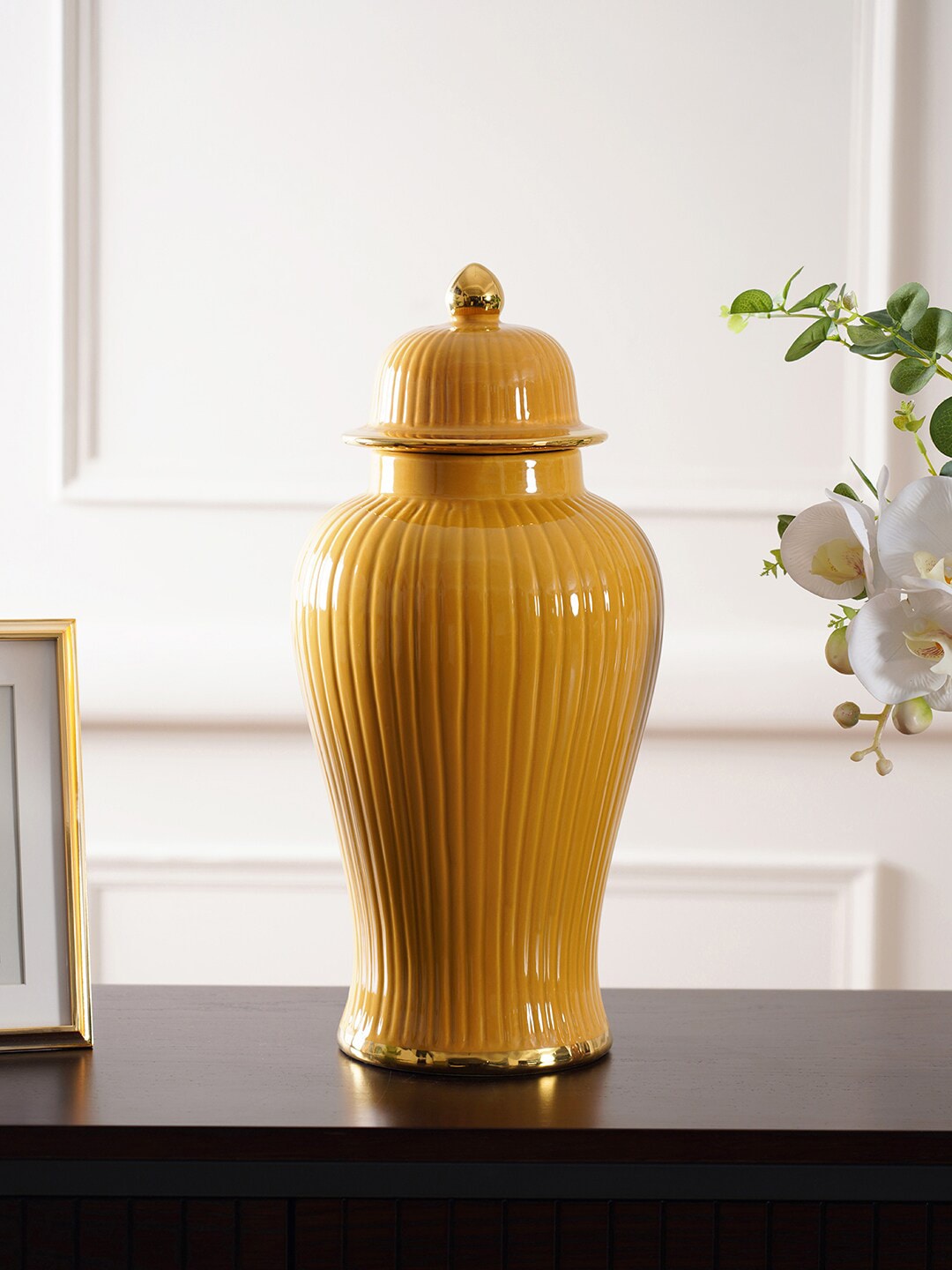 Pure Home and Living Mustard Large Velluto Urn Price in India